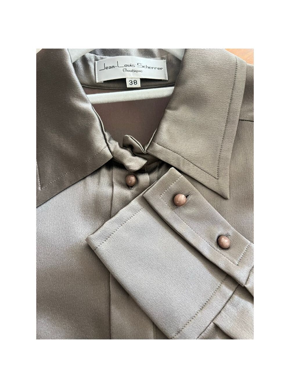 Women's Jean-Louis Scherrer Taupe Silk Blouse Size 6